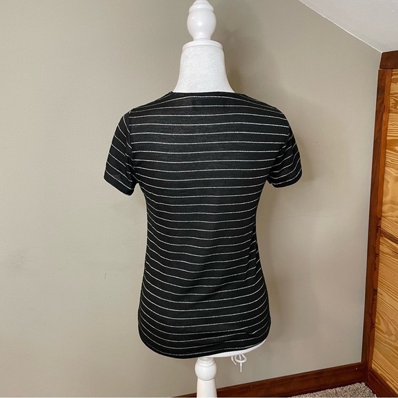 Reformation Black & Silver Metallic Stripe Short Sleeve Stretchy Tee Extra Small - Picture 2 of 9